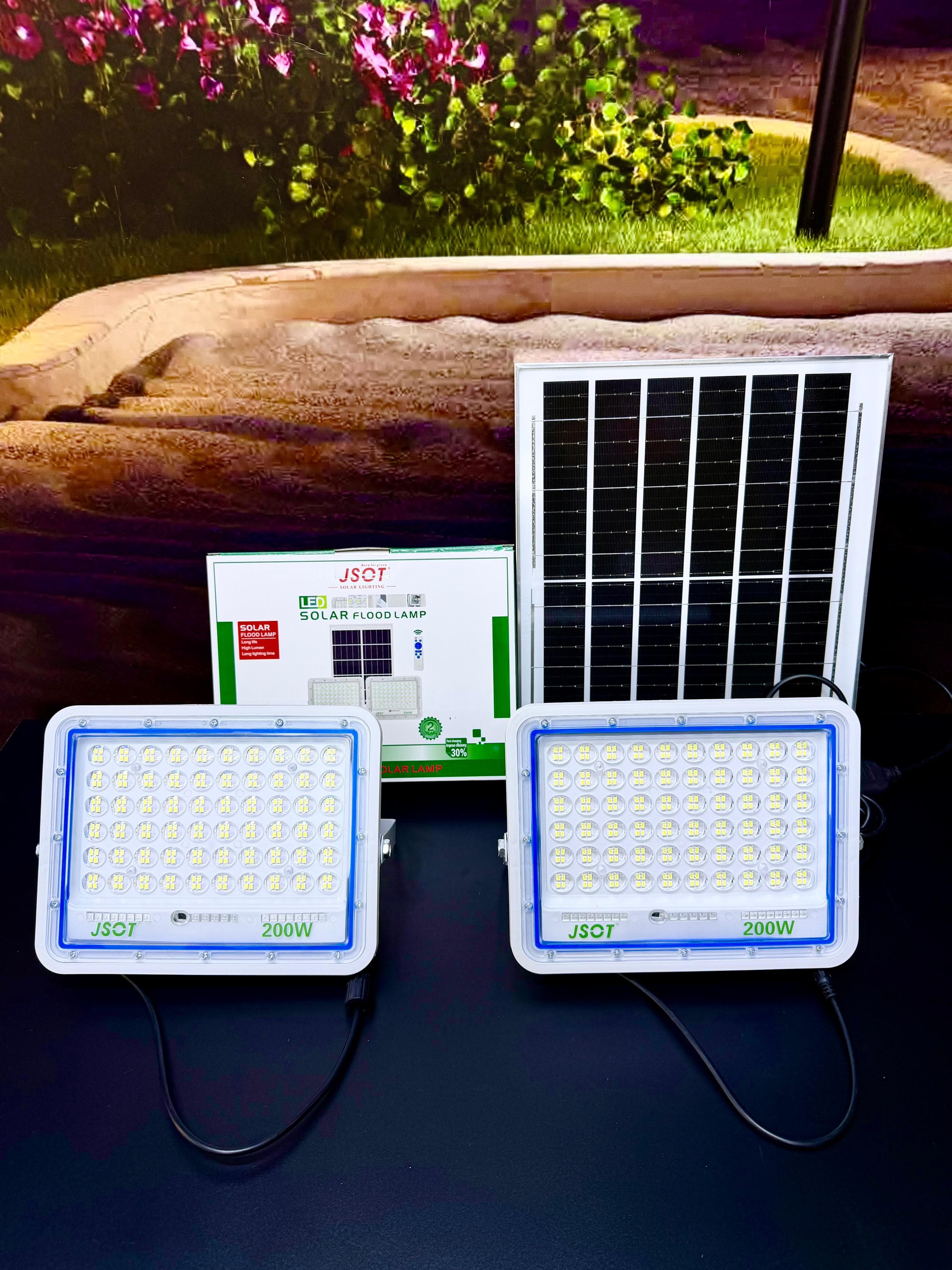 200W 2-in-1 Solar Floodlight with Red & Blue Warning Lights
