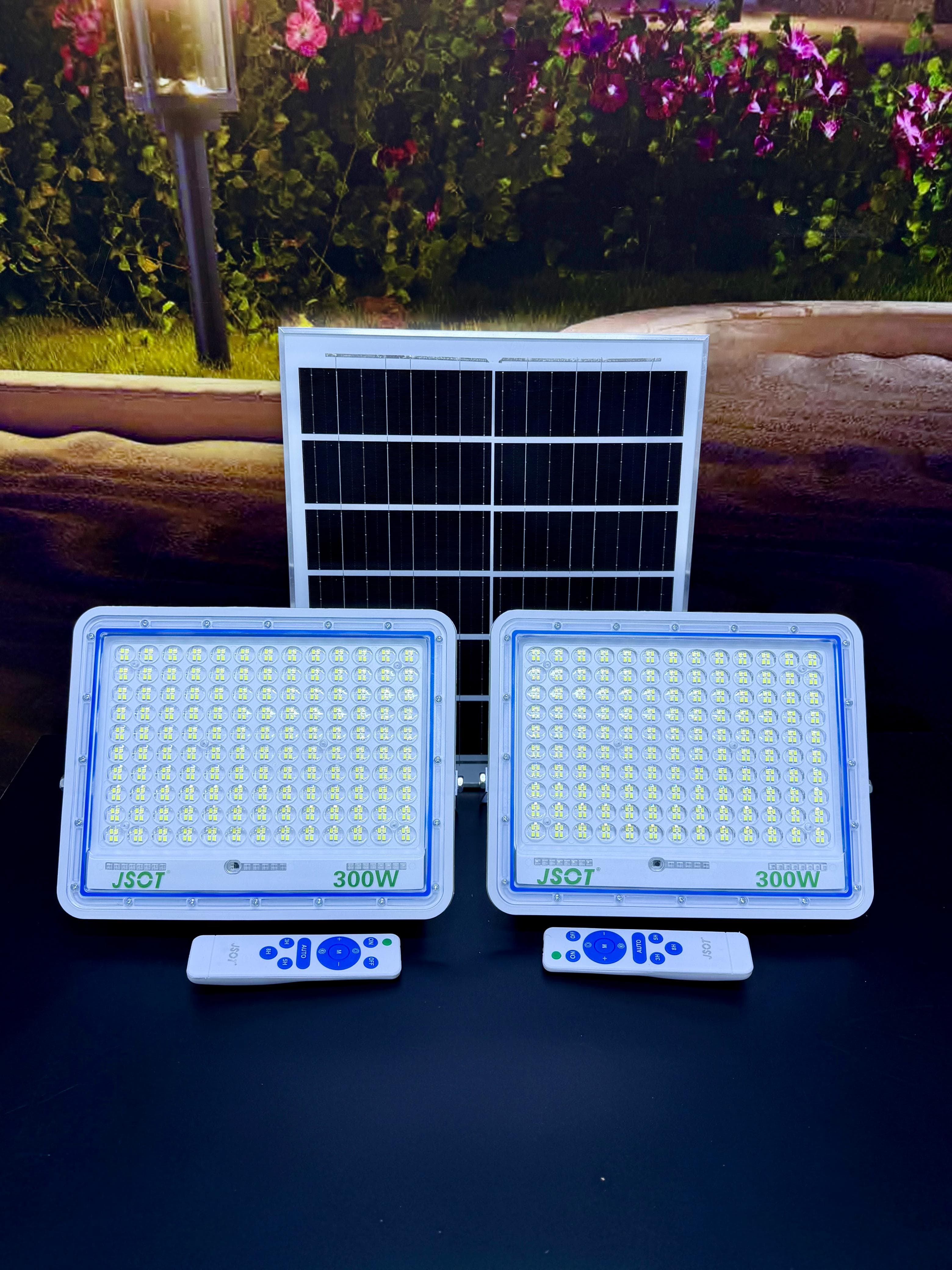 300W 2-in-1 Solar Floodlight with Red & Blue Warning Lights
